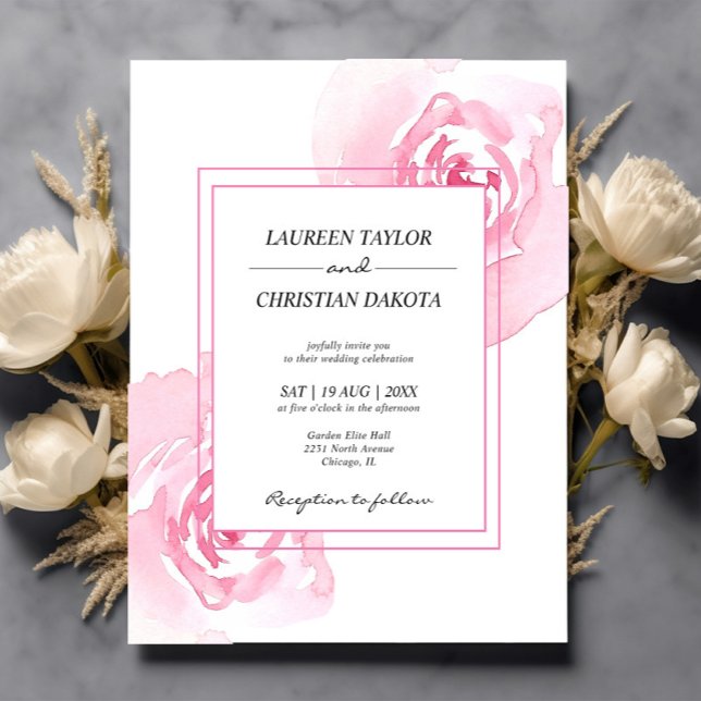 Budget Pink Wasserfarben Rose Hochzeit Einladung (Von Creator hochgeladen)