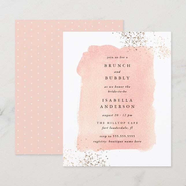 Budget Pink Watercolor Brunch Bubbly Brautparty (Vorne/Hinten)
