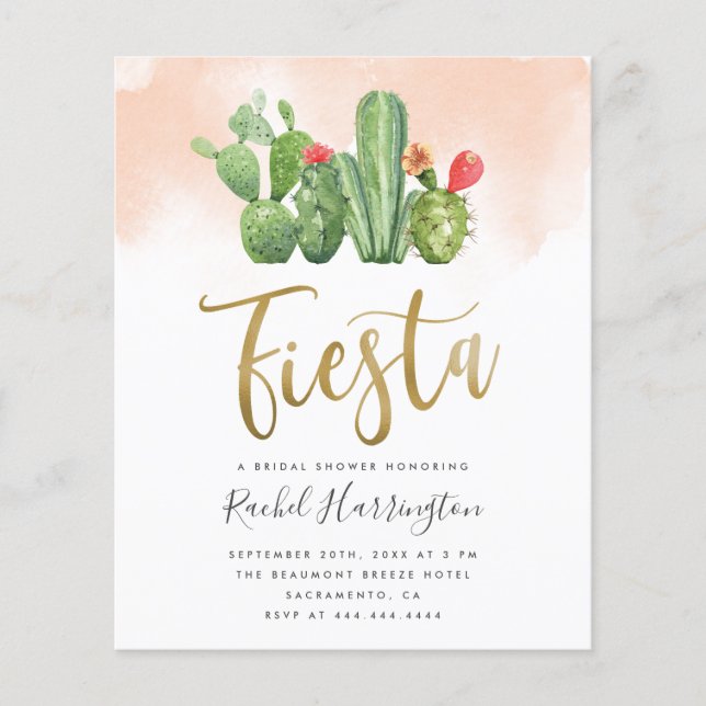 Budget Pink Watercolor Cactus Fiesta Brautparty (Vorderseite)