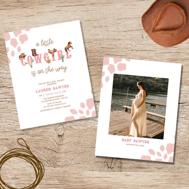 Budget Pink Western Foto Baby Girl Dusche Einladun (Von Creator hochgeladen)