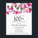 Budget Pink White Floral 100th Birthday Invitation<br><div class="desc">Bright and colorful, feminine pansies decorate the top of this 100th birthday party. The pretty flowers are a combination of magenta, pink and white. They are nestled in dark green flowers. This item is part of the Pink Pansy collection. In addition to invitation stationery, you'll find matching party supplies and...</div>