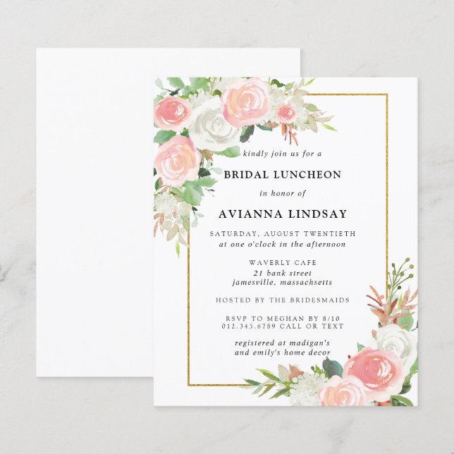 Budget Pink White Floral Bridal Luncheon (Vorne/Hinten)
