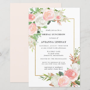 Budget Pink White Floral Bridal Luncheon Einladung