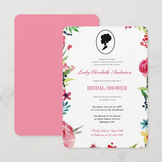 Budget Pink Wildblumen Bridgerton Brautparty Einladung (Vorne/Hinten)
