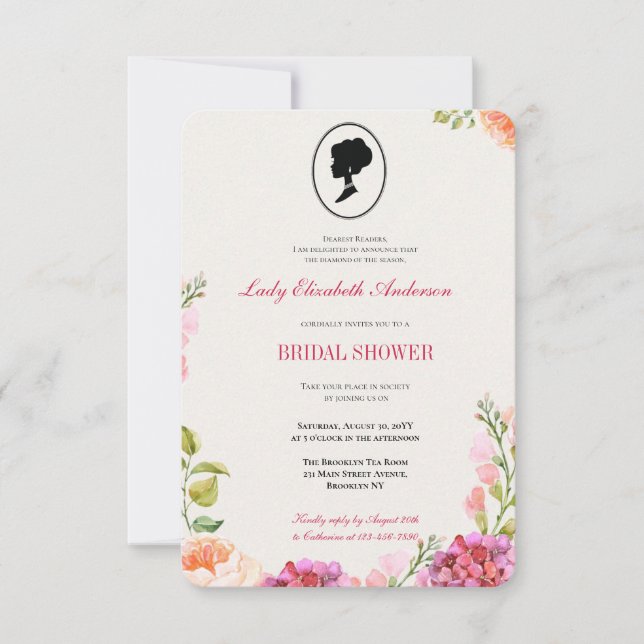 Budget Pink Wildblumen Bridgerton Brautparty Einladung (Vorderseite)