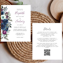 Budget Plum Floral QR Code Hochzeit