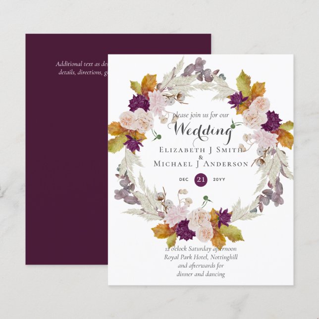Budget Plum Ginger Wreath Wedding Einladungen (Vorne/Hinten)