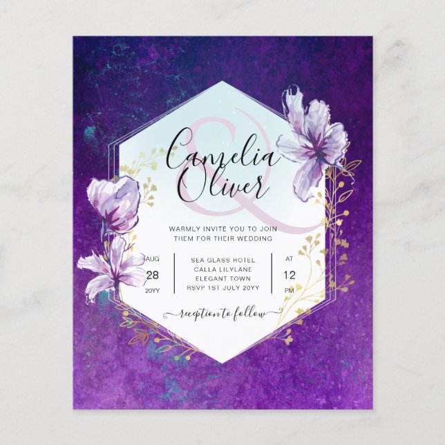 Budget Plum Lila Floral Wedite Einladung Flyer (Vorne)