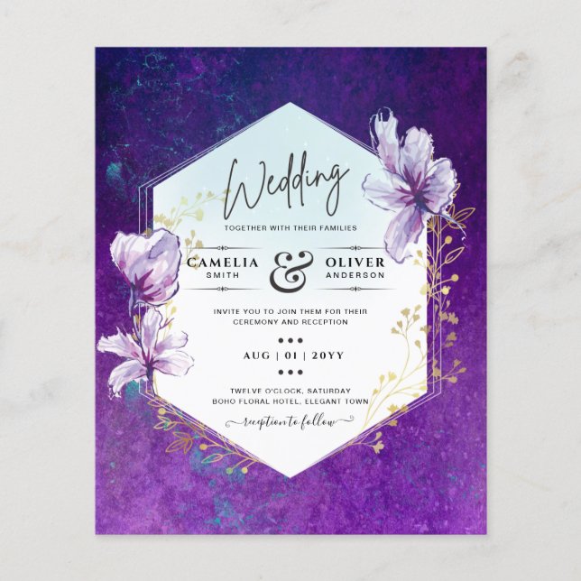 Budget Plum Lila Floral Wedite Einladung Flyer (Vorne)