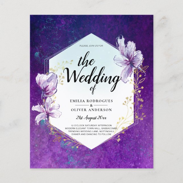 Budget Plum Lila Floral Wedite Einladung Flyer (Vorne)