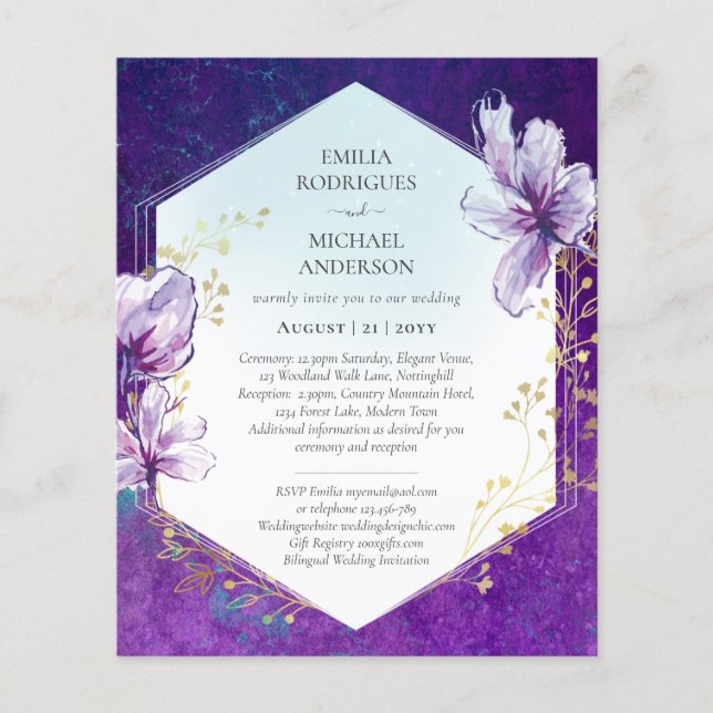 Budget Plum Lila Floral Wedite Einladung Flyer (Vorne)