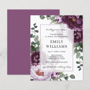 Budget Plum Peonies Flora Bridal Dusche Einladung