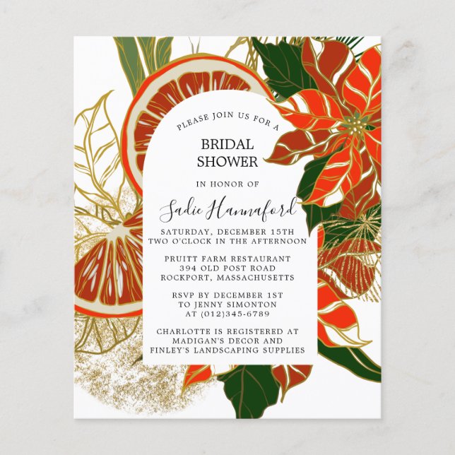 Budget Poinsettia Citrus Bridal Dusche Einladung (Vorderseite)