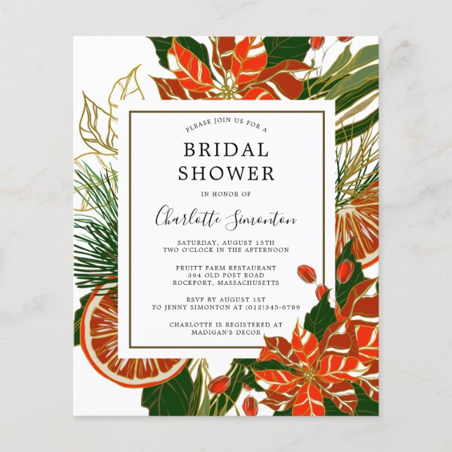 Budget Poinsettia Citrus Bridal Dusche Einladung (Vorderseite)