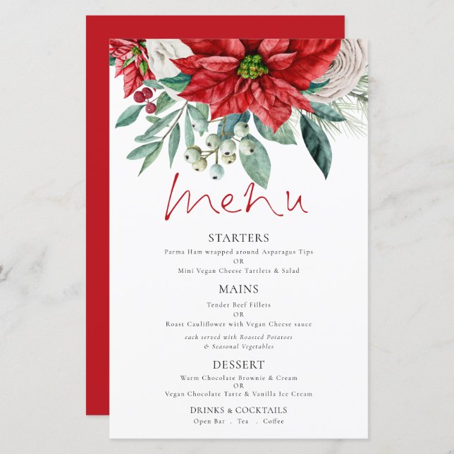 Budget Poinsettia Florals Menu Mariage (Devant / Derrière)
