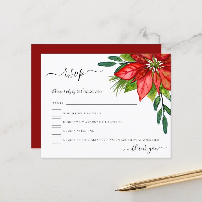 Budget Poinsettia Foliage Christmas RSVP (Vorderseite/Rückseite Beispiel)
