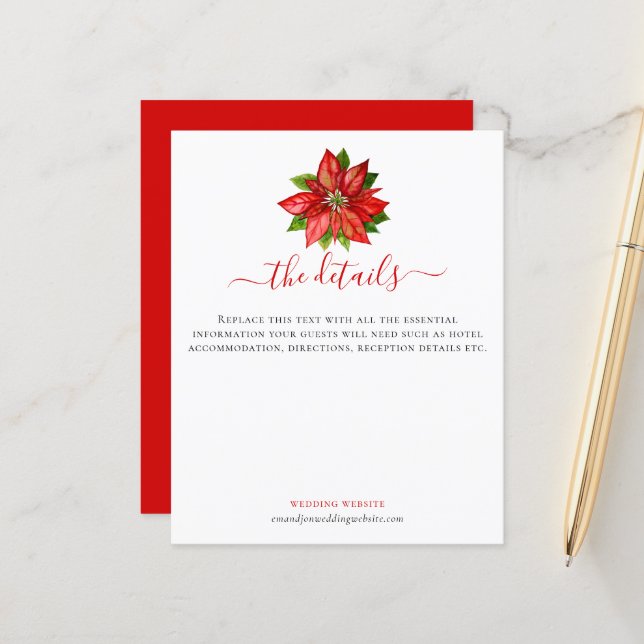 Budget Poinsettia Weihnachtsschrift Hochzeitsdetai (Vorderseite/Rückseite Beispiel)