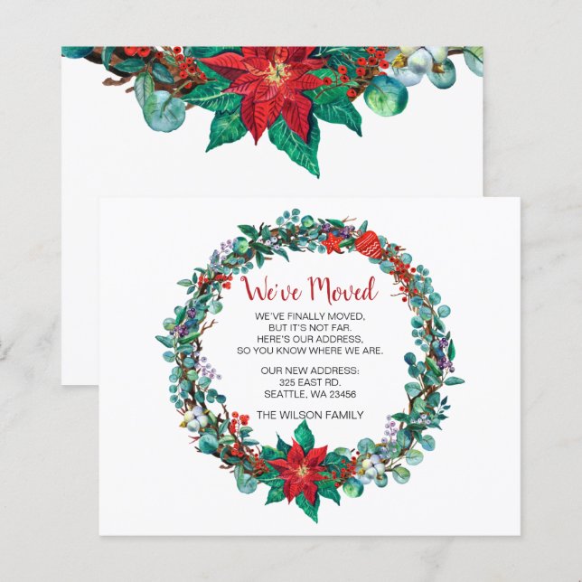 Budget Poinsettia Wreath Nous avons déménagé Carte (Devant / Derrière)
