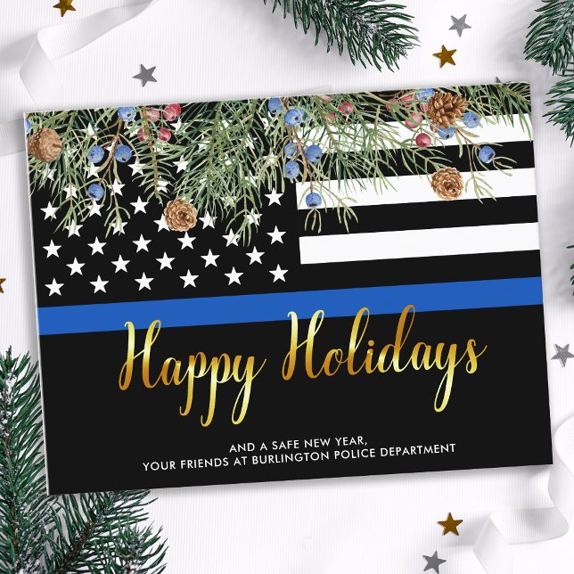 Budget Police Christmas Gold Happy Holidays Card Postkarte (Von Creator hochgeladen)
