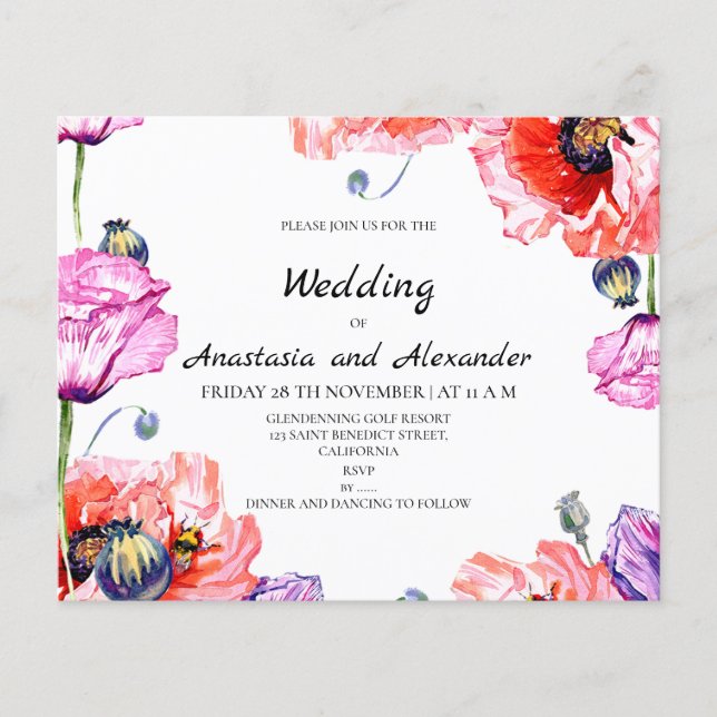 Budget/Poppy/Wedding Einladung. Flyer (Vorne)
