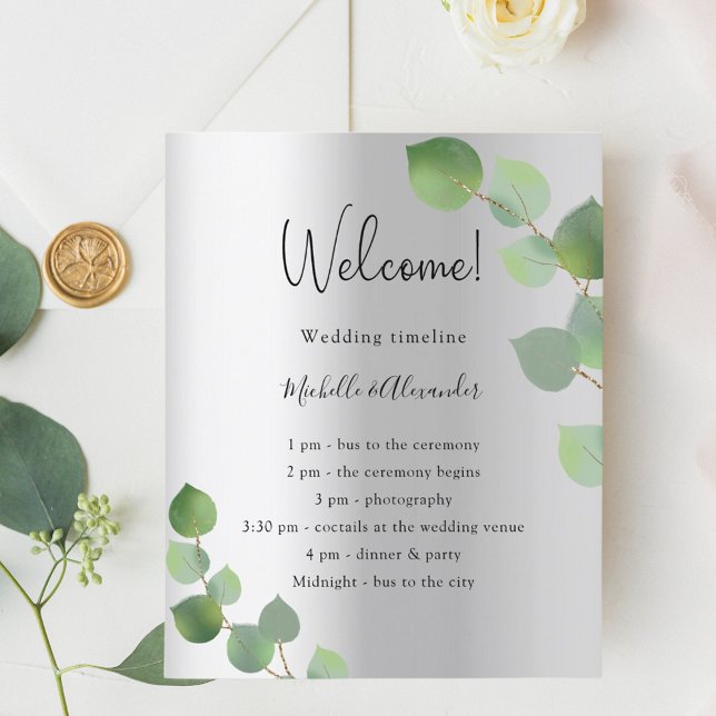 Budget programme de mariage d'eucalyptus argent (Créateur téléchargé)