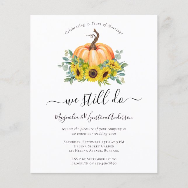 Budget Pumpkin Fall Vow Erneuerende Einladung (Vorderseite)