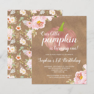 Budget Pumpkin Floral Girl 1. Geburtstag Einladung