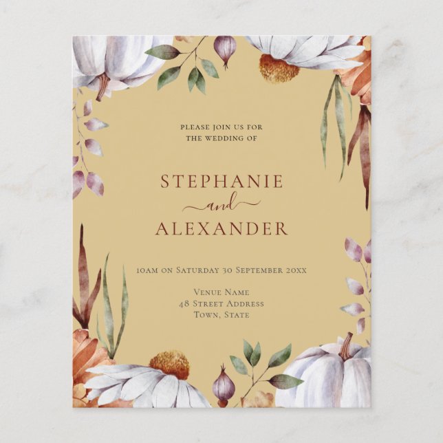 Budget Pumpkin Floral Wedding QR Code Einladung (Vorderseite)