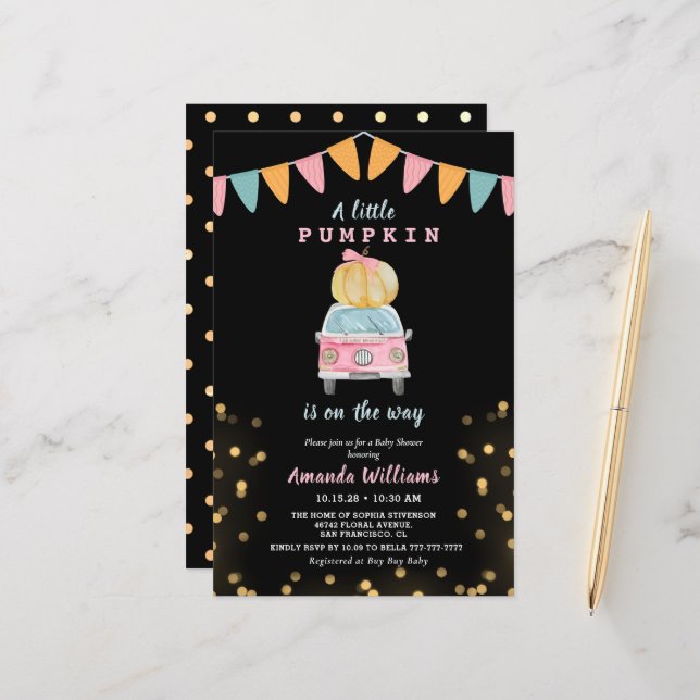 Budget Pumpkin Gold Polka Dot Car Baby Dusche (Vorderseite/Rückseite Beispiel)