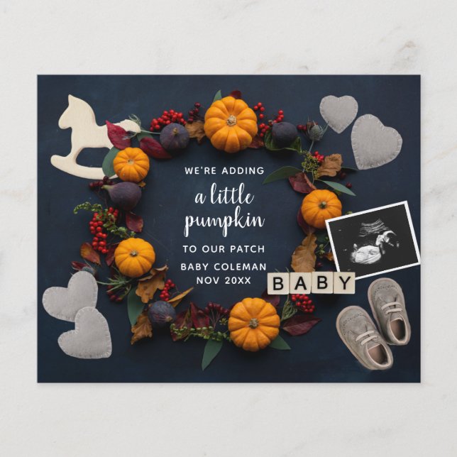 Budget Pumpkin New Baby Pregnancy Ankündigung (Vorderseite)