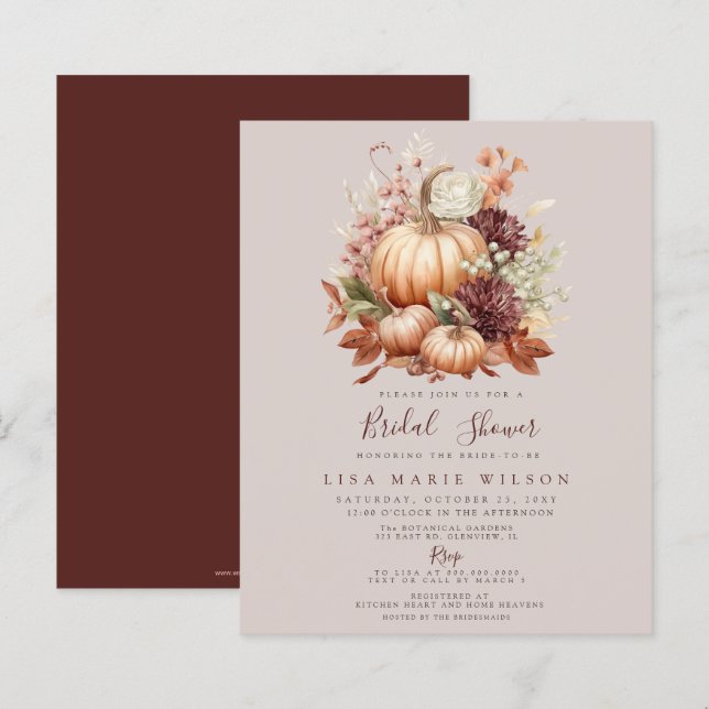 Budget Pumpkins Fall Bridal Dusche Einladungen (Vorne/Hinten)