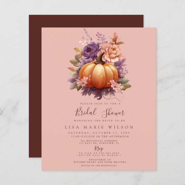 Budget Pumpkins Fall Bridal Dusche Einladungen (Vorne/Hinten)