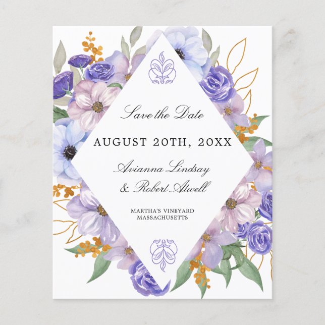 Budget Purple Floral Enregistrer la carte Date (Devant)