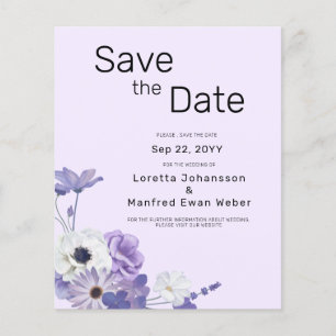 Budget Purple Floral Enregistrer la date Carte Inv