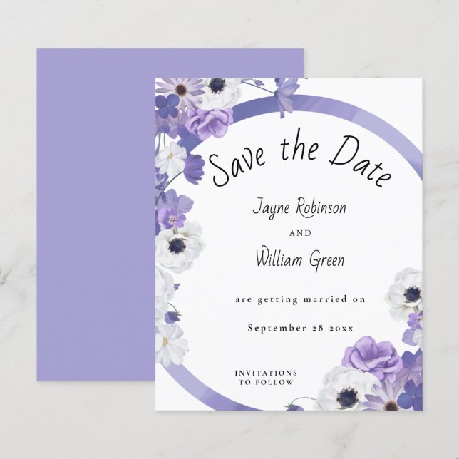 Budget Purple Floral Wedding Enregistrer la carte  (Devant / Derrière)