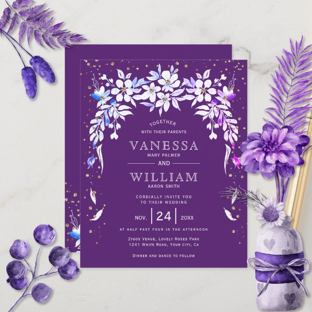BUDGET purple floral wedding invitation        (Von Creator hochgeladen)