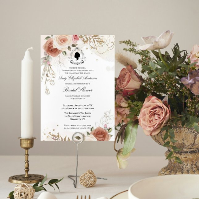 Budget Purple Florals Bridgerton Bridal Shower Einladung (Von Creator hochgeladen)