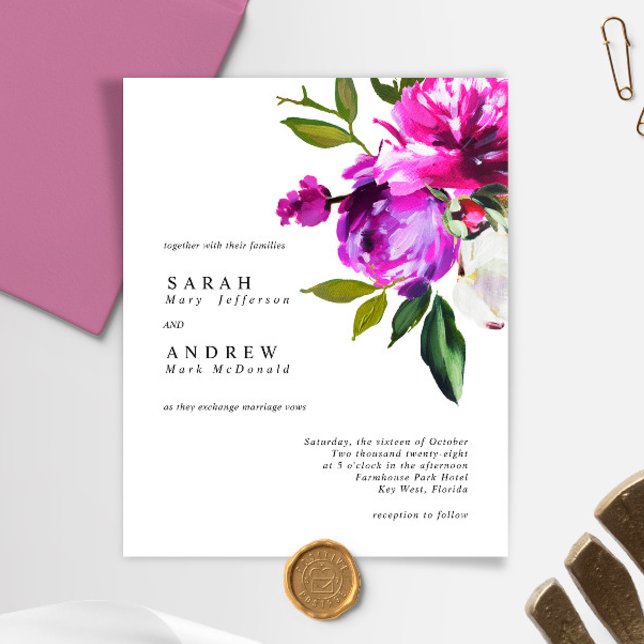 BUDGET Purple Flowers & Green Wedding Invitation (Von Creator hochgeladen)