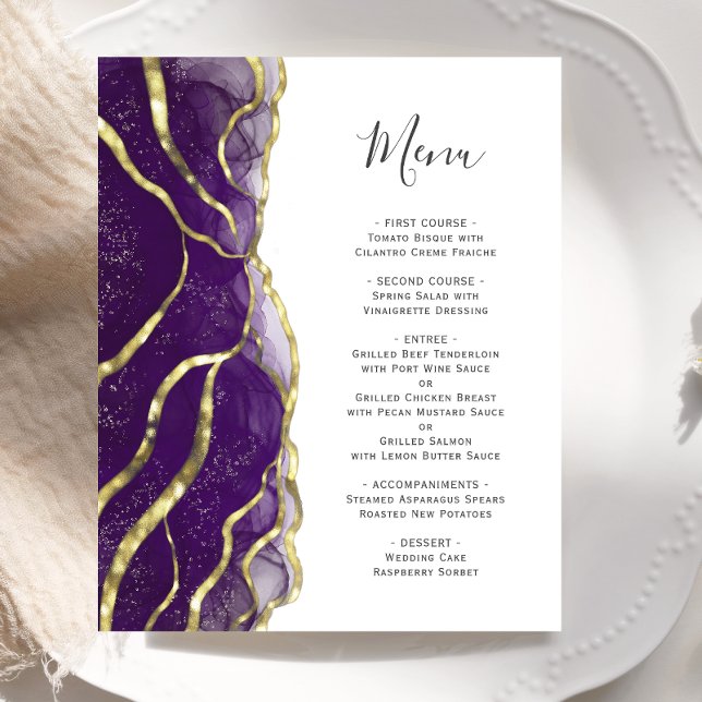 Budget Purple Gold Ink Wedding Menu (Créateur téléchargé)