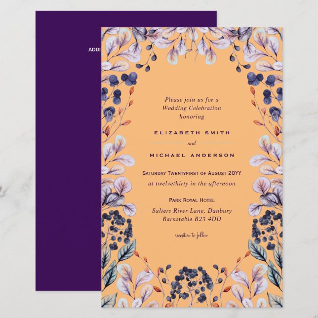 BUDGET Purple Lavender Feuilles mariage invite A9 (Devant / Derrière)