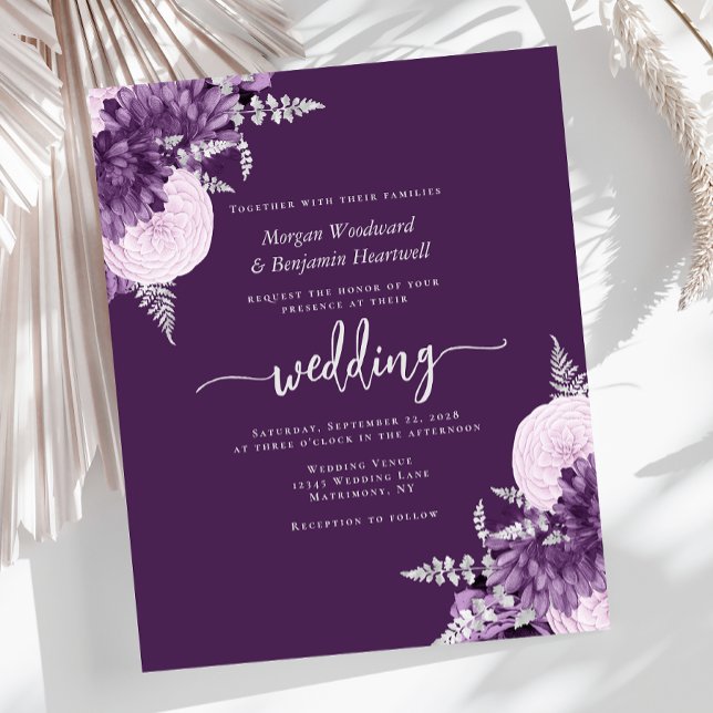 Budget Purple Lilac Silver Floral Wedding Invite (Von Creator hochgeladen)