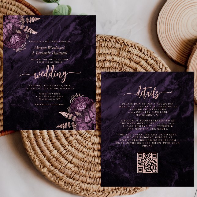 Budget Purple Rose Gold Floral QR Code Wedding (Von Creator hochgeladen)