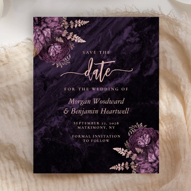 Budget Purple Rose Gold Floral Save the Date (Von Creator hochgeladen)
