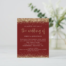 Budget QR Burgundy Gold Glitzer Hochzeit Einladung