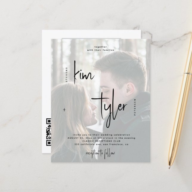 Budget QR CODE 2 Fotos Hochzeit Einladung (Vorderseite/Rückseite Beispiel)