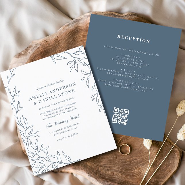 Budget QR Code Dusty Blue Wedding Einladung Flyer (Von Creator hochgeladen)