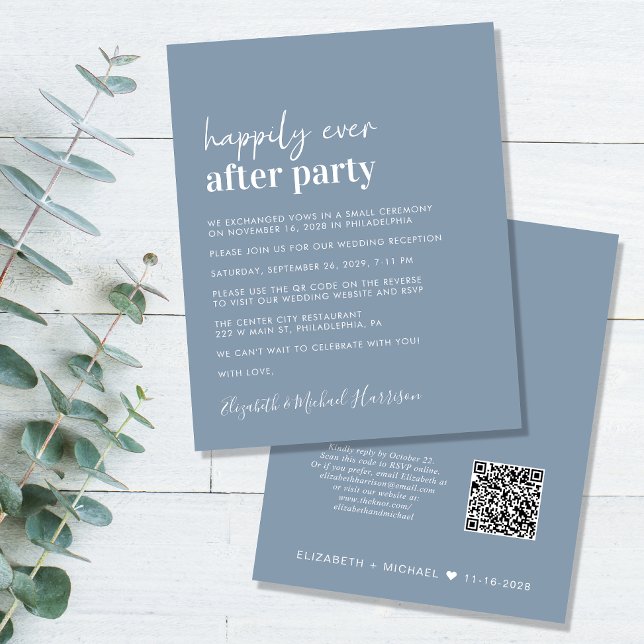 Budget QR Code Dusty Blue Wedding Reception Einlad (Von Creator hochgeladen)