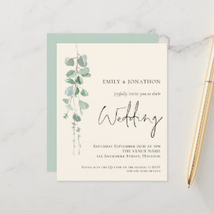 Budget QR Code Eucalyptus Ivory Hochzeit Einladung