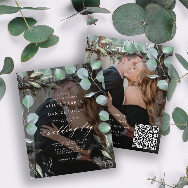 Budget QR CODE Eukalyptus Foto Hochzeit Einladung (Von Creator hochgeladen)