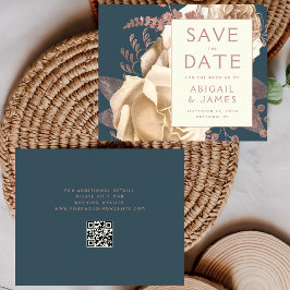 Budget QR Code Floral Aquamarin Wedding Save the D
